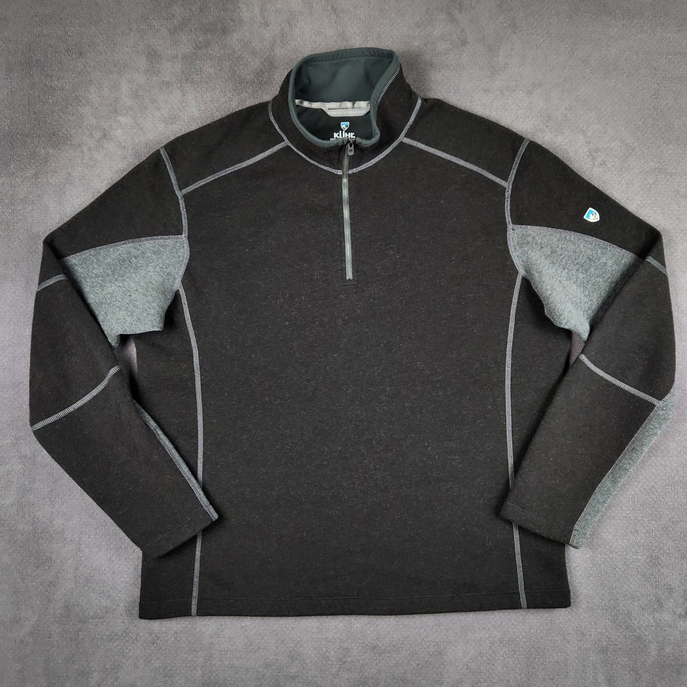 Kuhl Revel 1/4 Zip Sweater Mens XL Black Gray Pullover Performance Kashmira 3007